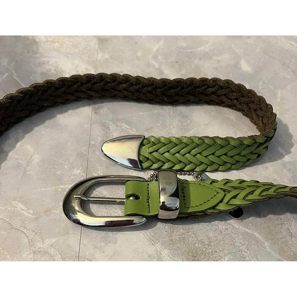 Capezio Womens Braided Woven Belt Genuine Leather Green S/M Argentina Vtg